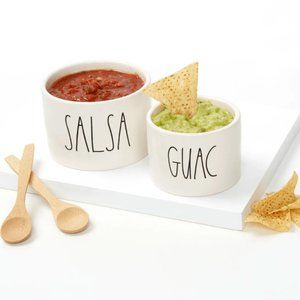 Artisan Salsa and Guac Bowls with Bamboo Spoons
